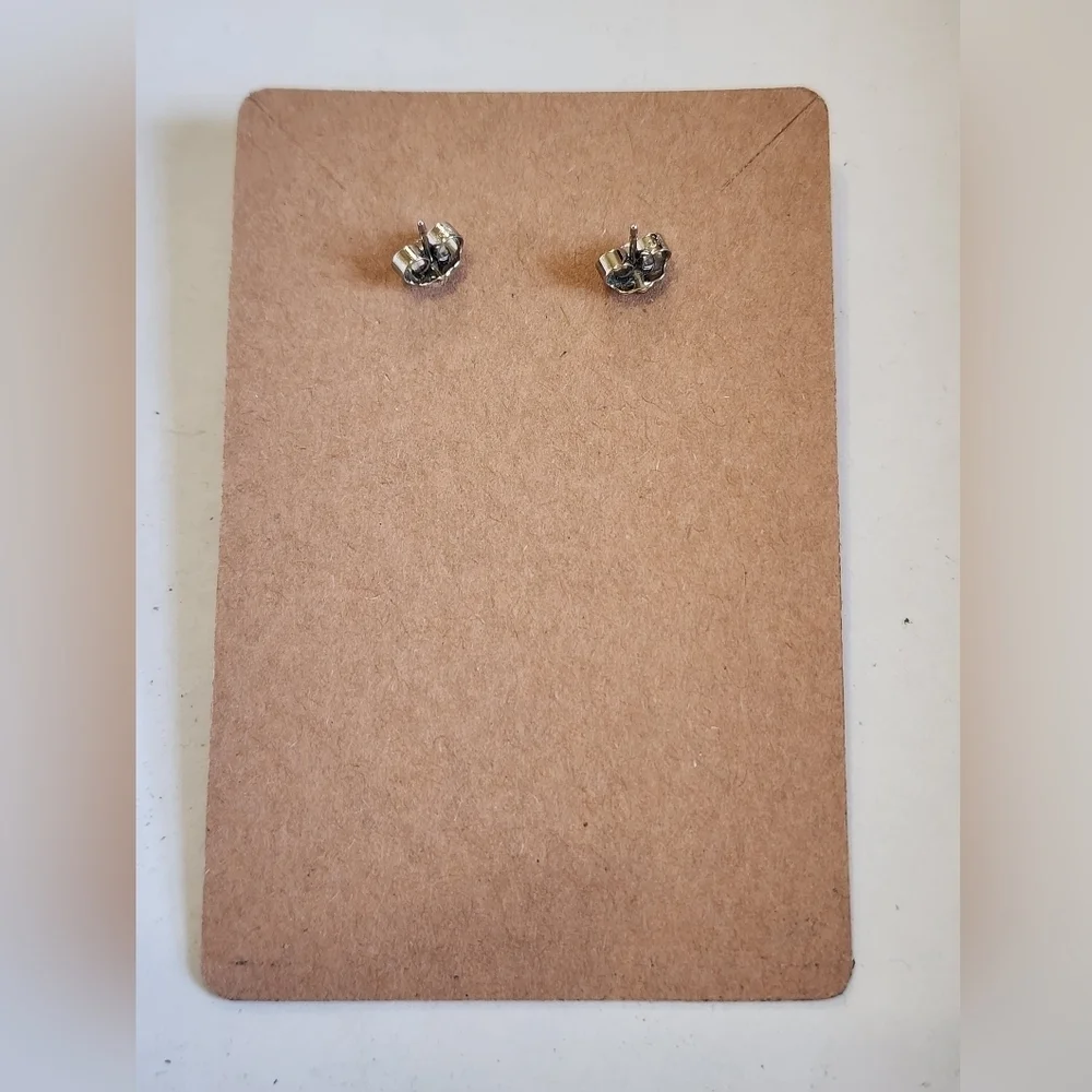 Vintage Avon Silver and Green Enamel Square Stud Earrings